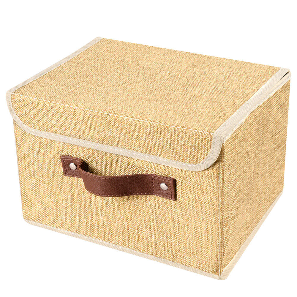 Small Storage Boxes with Lids 6 Pack Linen Collapsible Cube Storage Basket  with Handle, Jane's Home Foldable Fabric Storage Box with lids Organizer